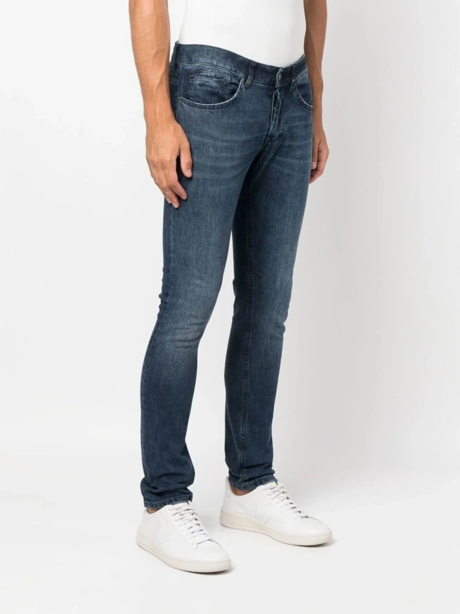 Blugi slim fit Dondup albastri din bumbac si spandex/elastan - Img 3