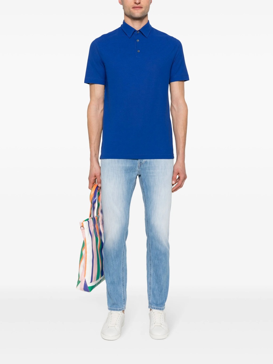 Blugi slim fit Dondup albastri din multiester si bumbac - Img 2