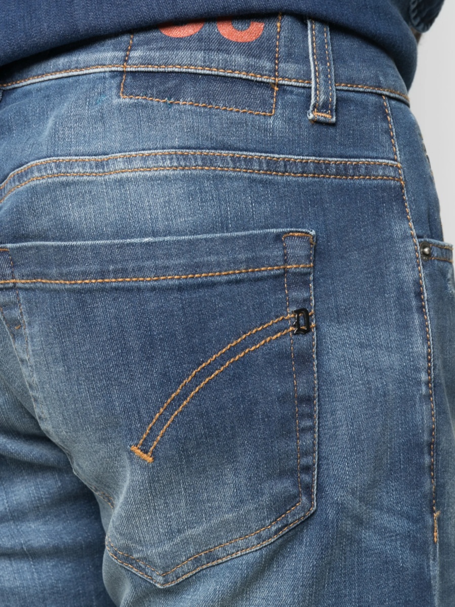 Blugi slim fit Dondup albastri din spandex/elastan si bumbac - Img 5
