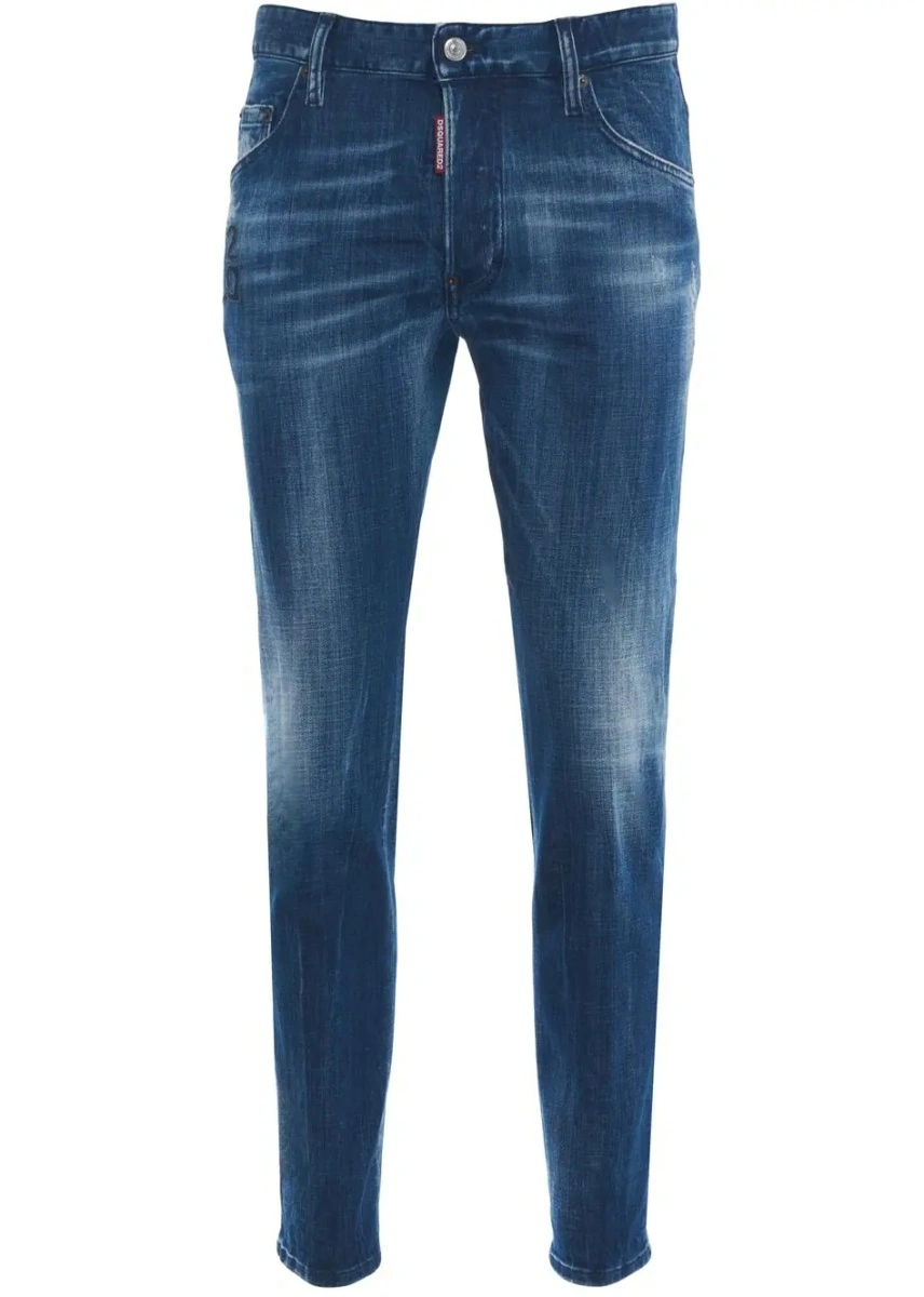 Blugi slim fit DSQUARED2 albastri din denim 'Skater' - Img 2