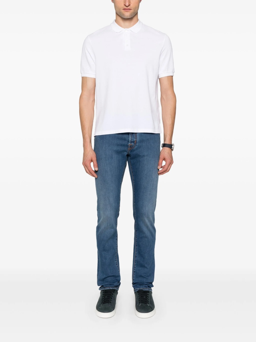 Blugi slim fit Jacob Cohen albastri din multiester si spandex/elastan - Img 2