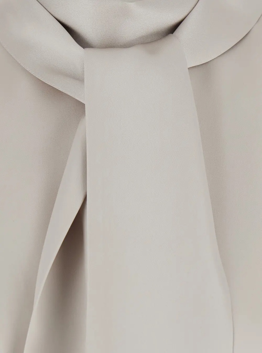 Bluza Beige Blouse with bow collar and Monile decoration in silk for women - Img 3