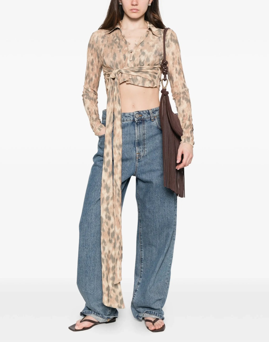 Bluza Printed marl mesh tie Blouse - Img 4