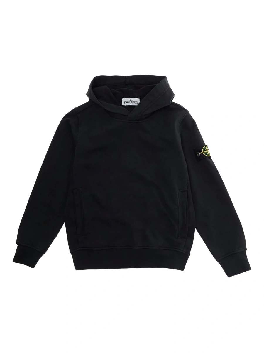 Bluze Blue Hoodie with Fixed Hood and Logo Patch on Sleeve in Cotton for Kids - Img 6