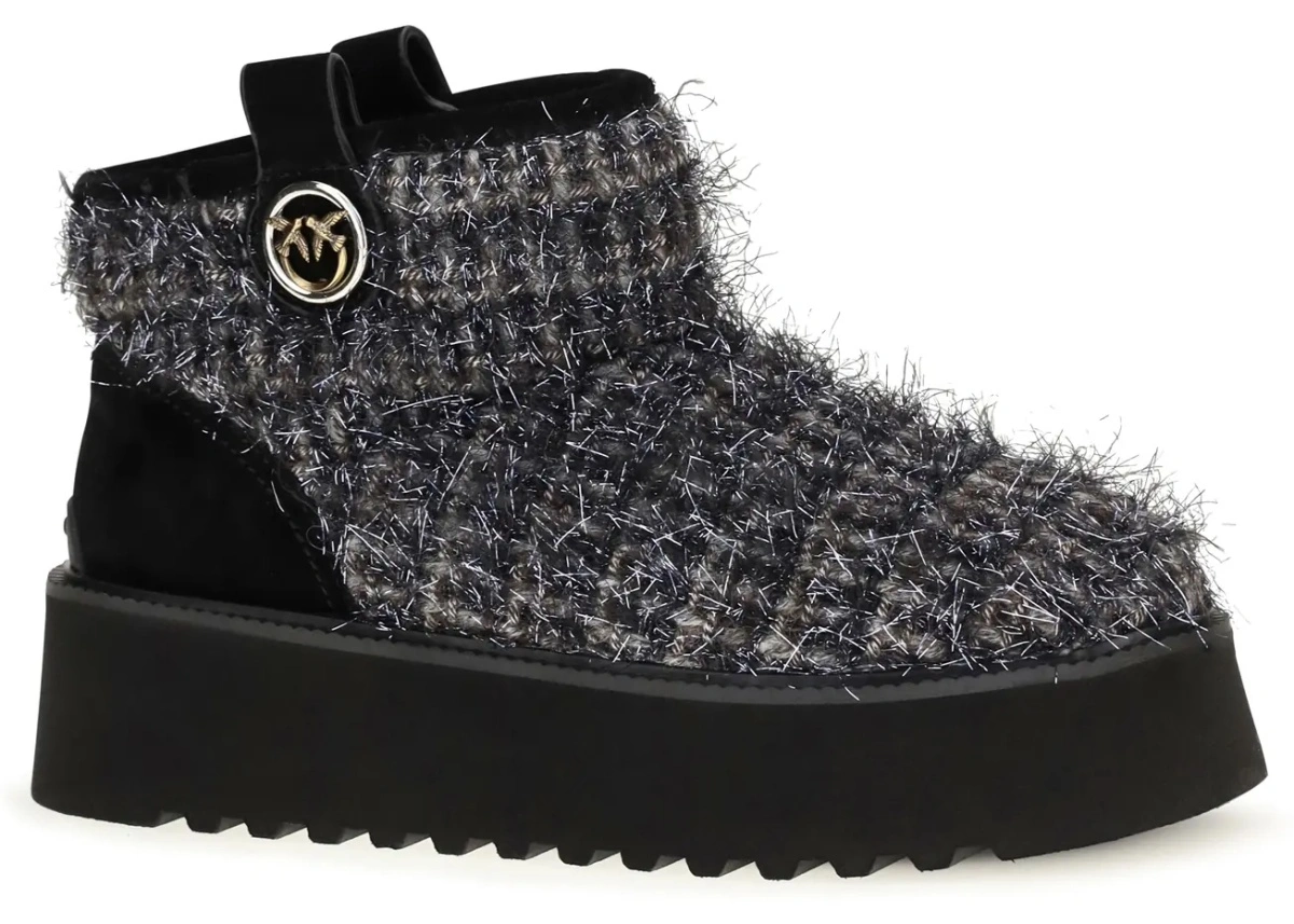 Bocanci casual Pinko gri din tweed si lurex - Img 2