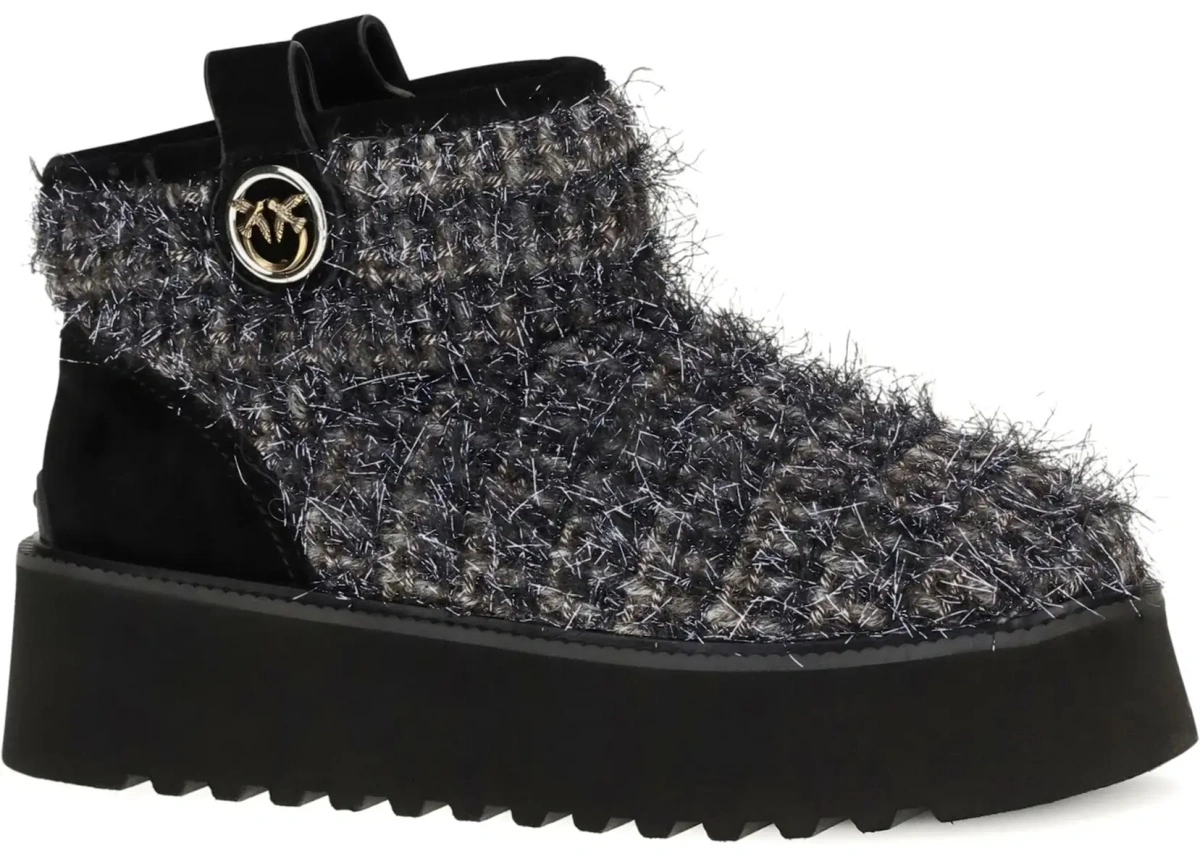 Bocanci casual Pinko gri din tweed si lurex - Img 4