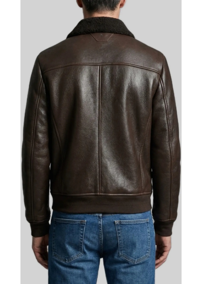 Bomber Dark Leather Shearling Bomber Jacket - Img 3