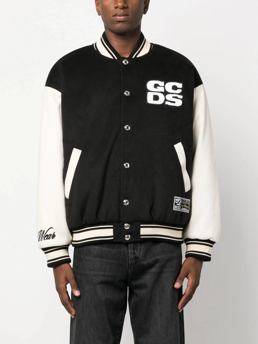 Bomber jacket GCDS neagra din bumbac si polyester - Img 3