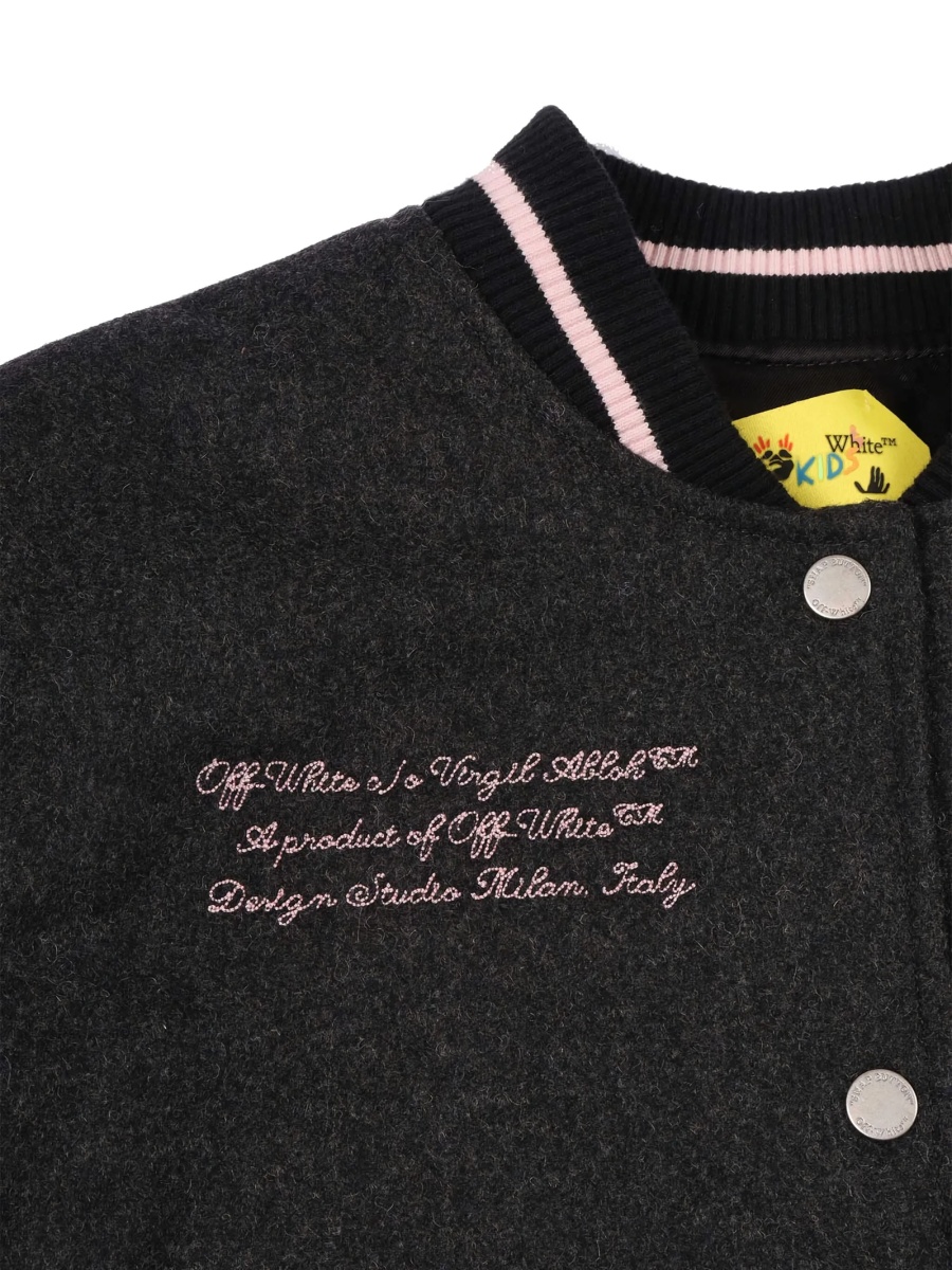 Bomber jacket Off-White gri din poliamida si lana - Img 3