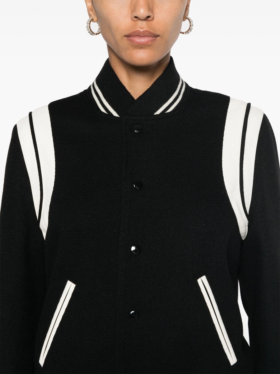 Bomber jacket Saint Laurent neagra din piele si lana - Img 5