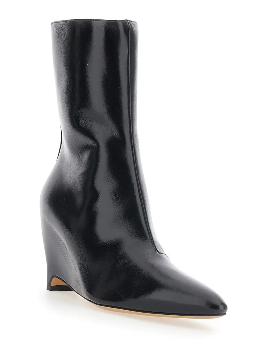 Botine Black Pointed Ankle Boots with Heel and Side Zip Closure in Leather for Women - Img 2