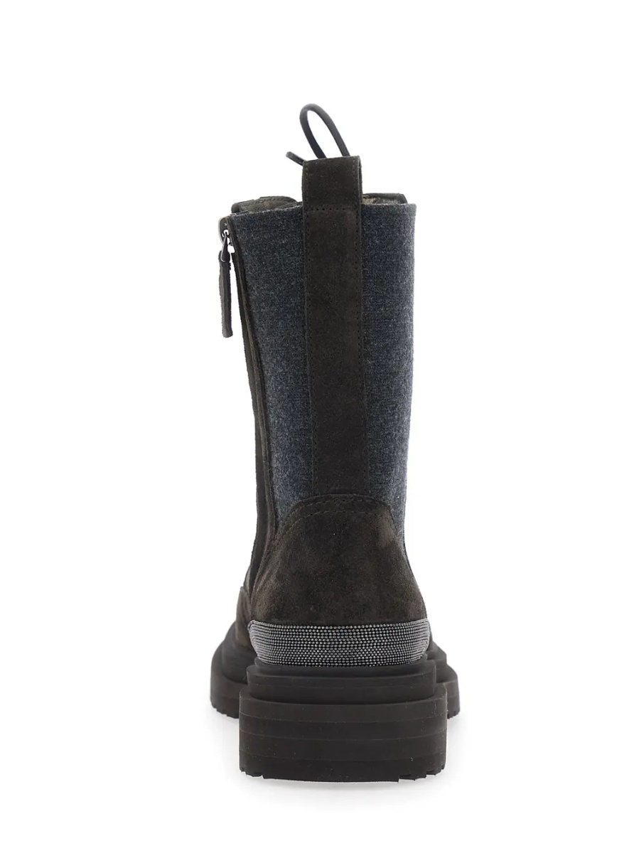 Botine Brown Ankle Boots with Lace Closure and Monil Detail on the Back in Suede for Women - Img 4