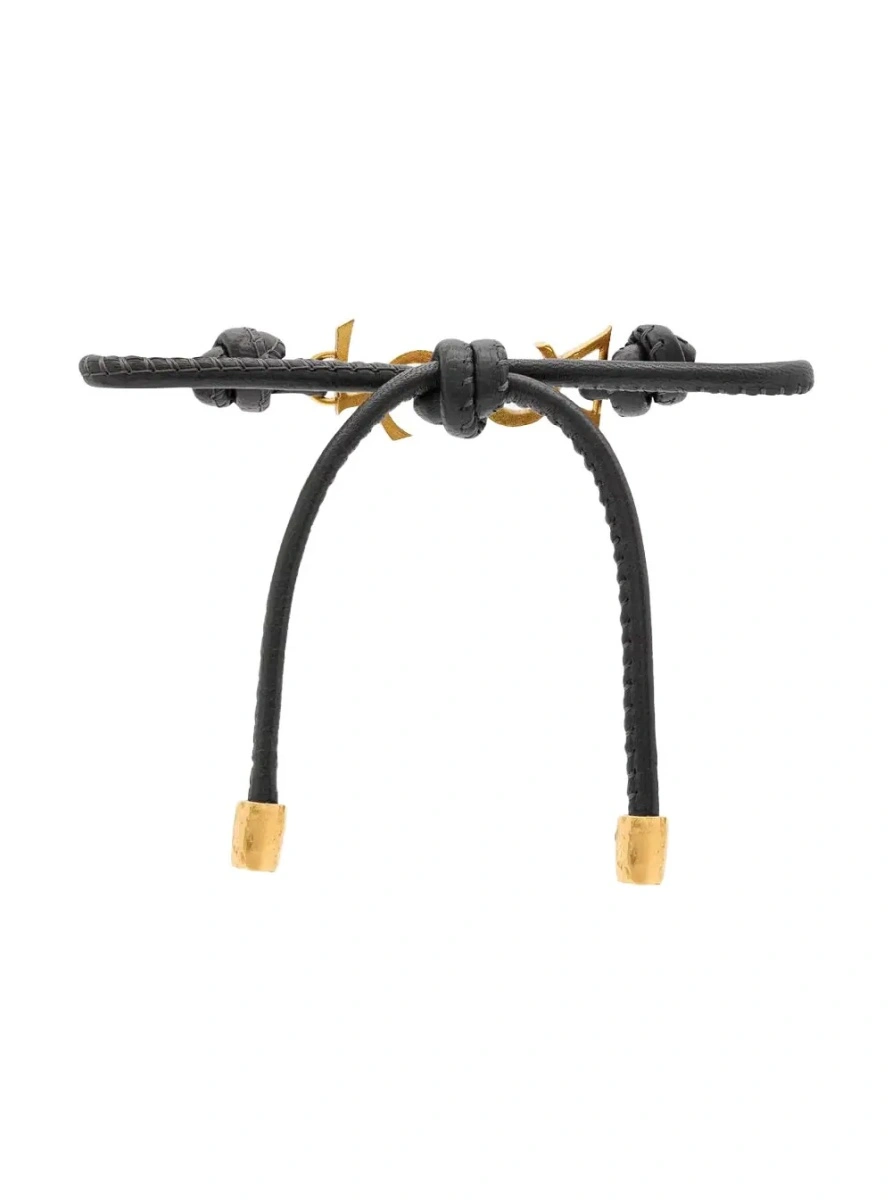 Bratari Black Bracelet with Cassandre plaque and adjustable knot closure in leather for women - Img 2