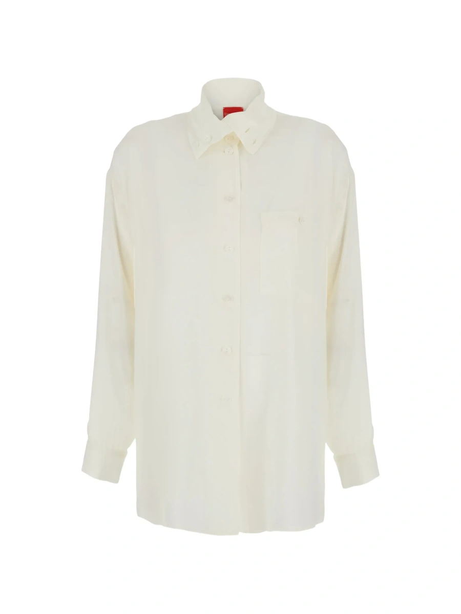 Camasa beige shirt with wide foldable collar in cotton Women - Img 6