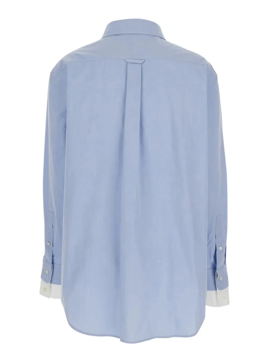 Camasa Blue Shirt 'SITARA MELANGE COTTON SHIRTING' with Classic Collar and Long Sleeves in Cotton for Women - Img 2