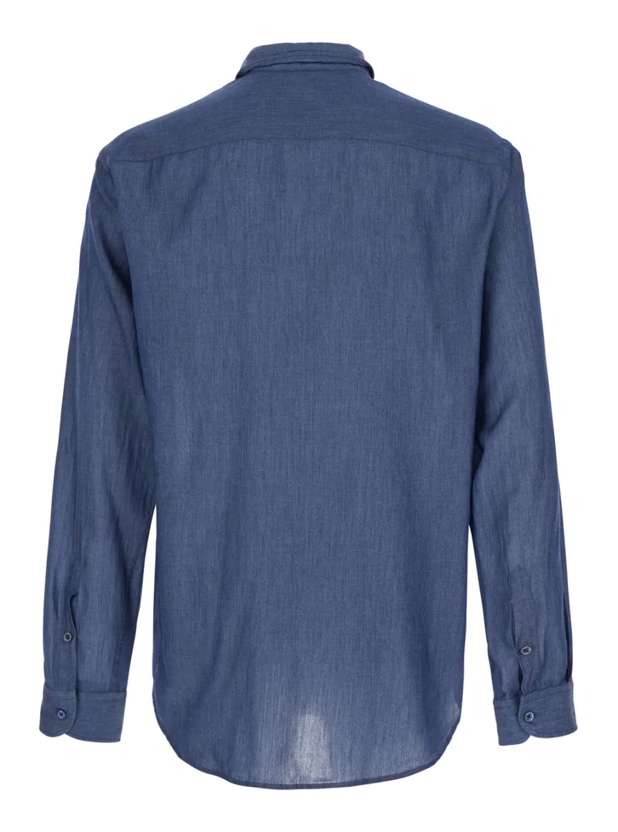 Camasa blue shirt with Pointed collar in cotton denim for men - Img 2