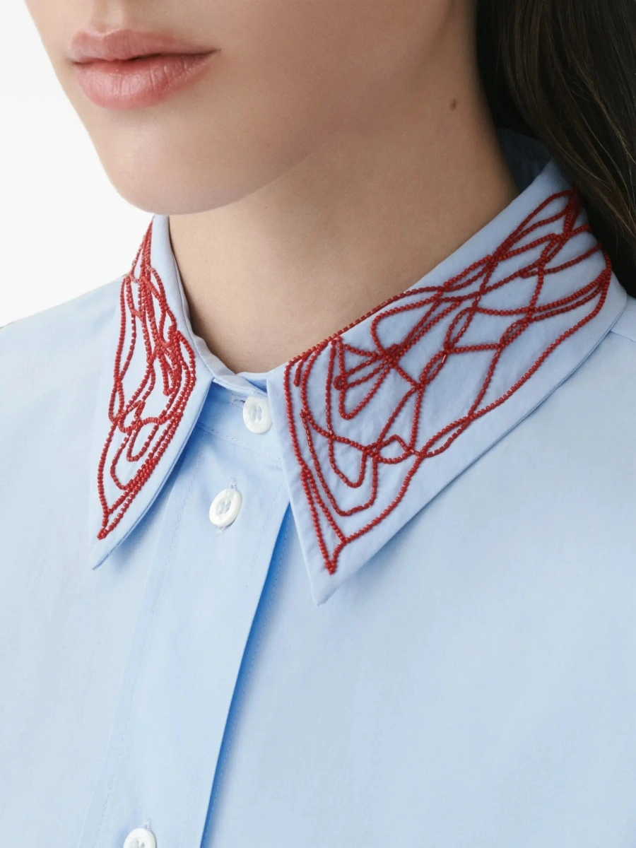 Camasa casual Boyfriend poplin Shirt with embellished collar - Img 7