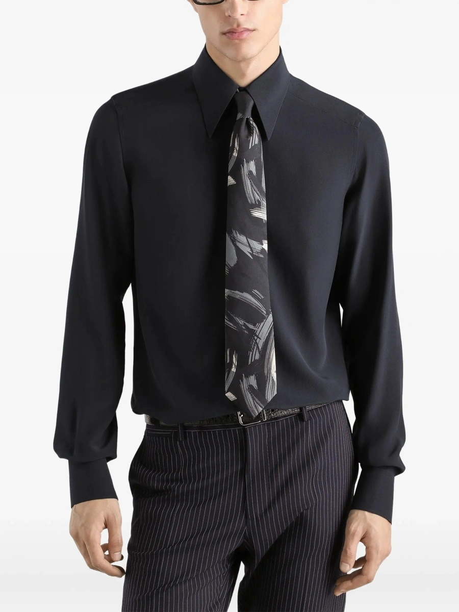 Camasa eleganta Dolce &amp; Gabbana albastra din crepe de chine - Img 6