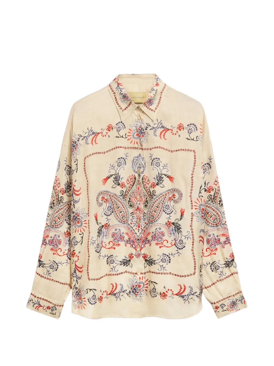 Camasa MOMONÌ White Shirt with classic collar and all-over embroidery in viscose for women - Img 8