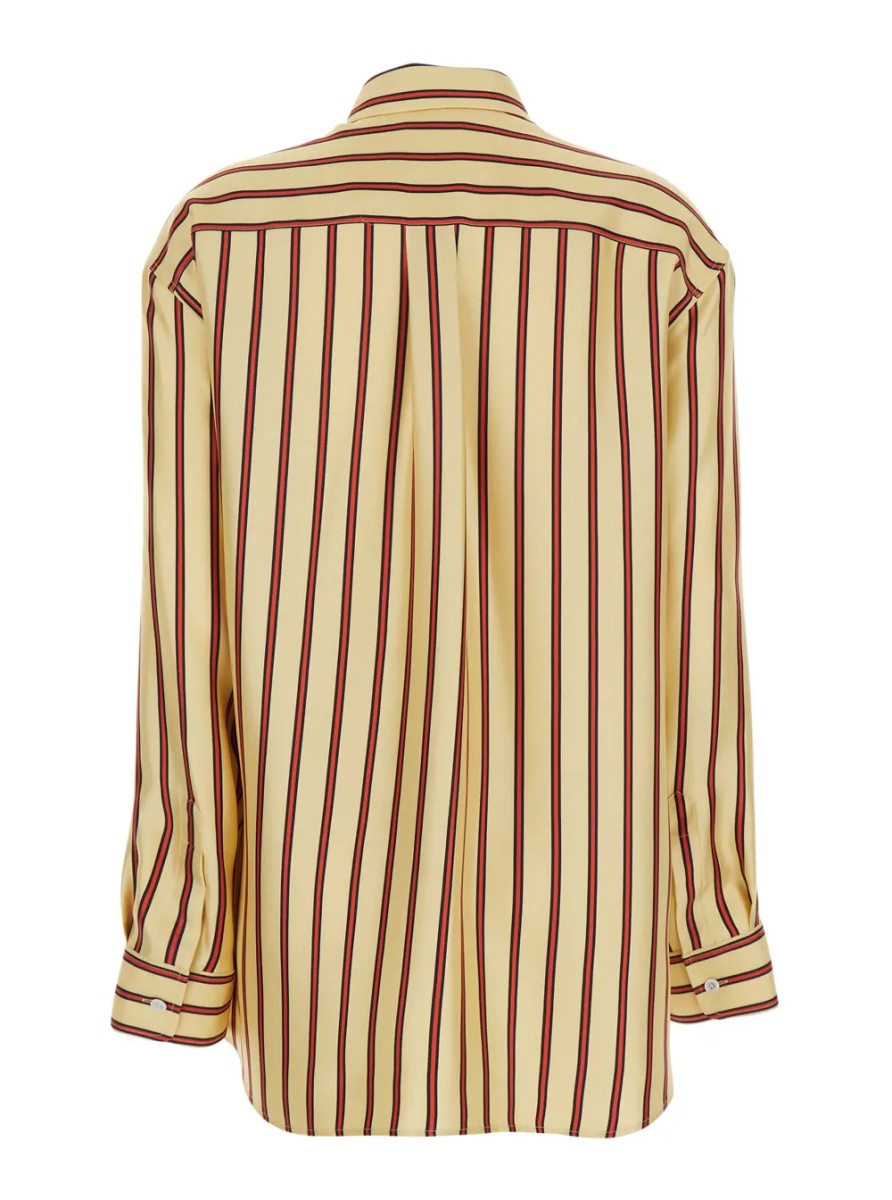 Camasa Shirt with classic collar and beige silk striped motif for women - Img 2