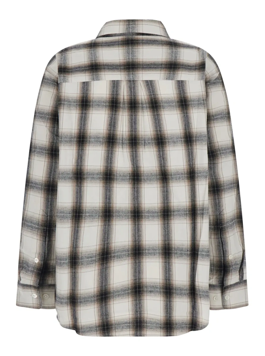 Camasa Unisex Check Flannel Shirt with Classic Collar in Beige for Men - Img 2