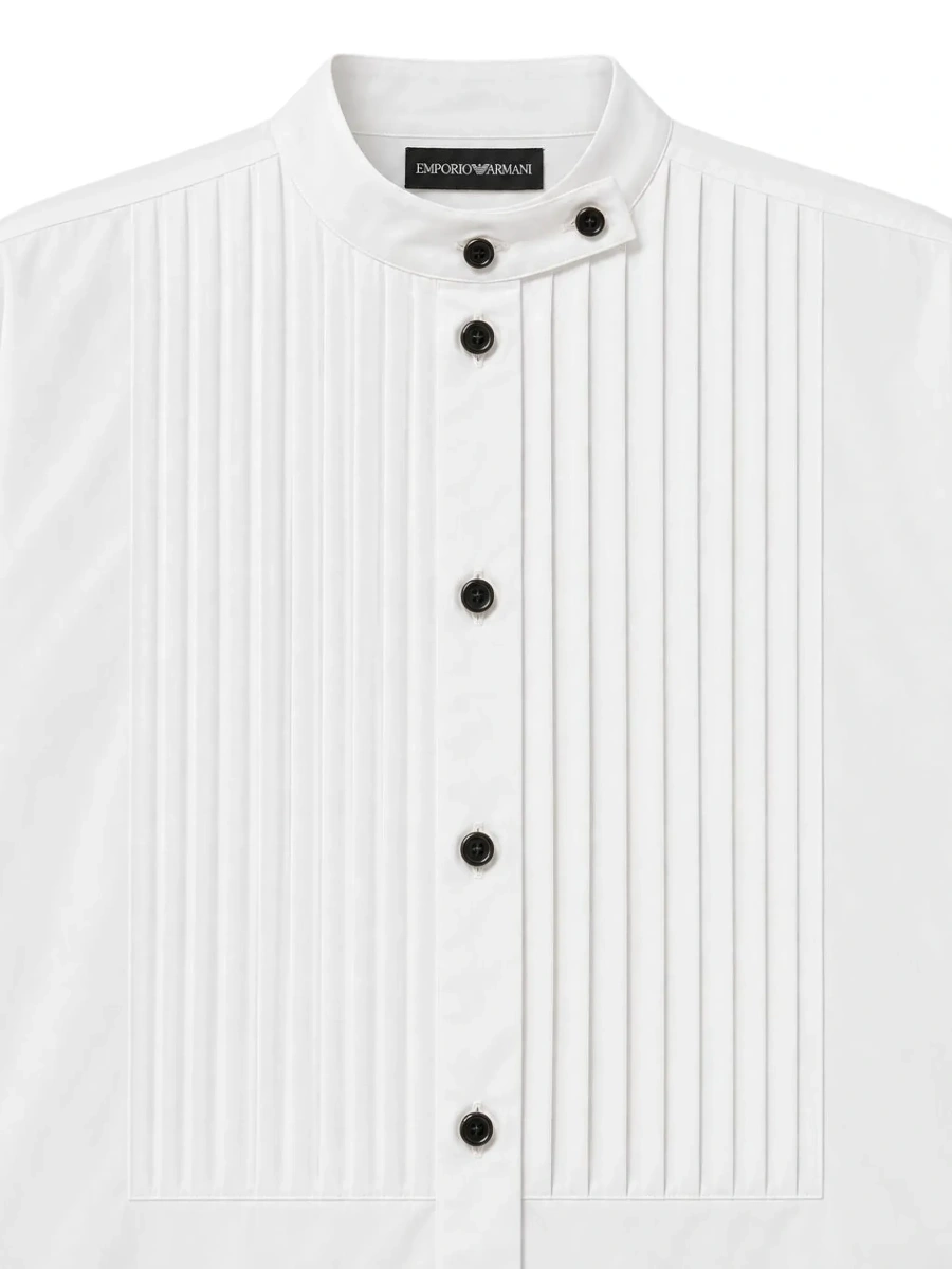 Camasa White Asymmetric Shirt with pleated design on the front and contrasting buttons in cotton for women - Img 5