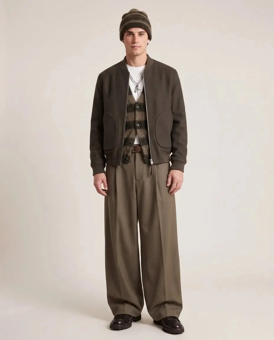 Cardigan AMARANTO maro cu model in dungi - Img 3