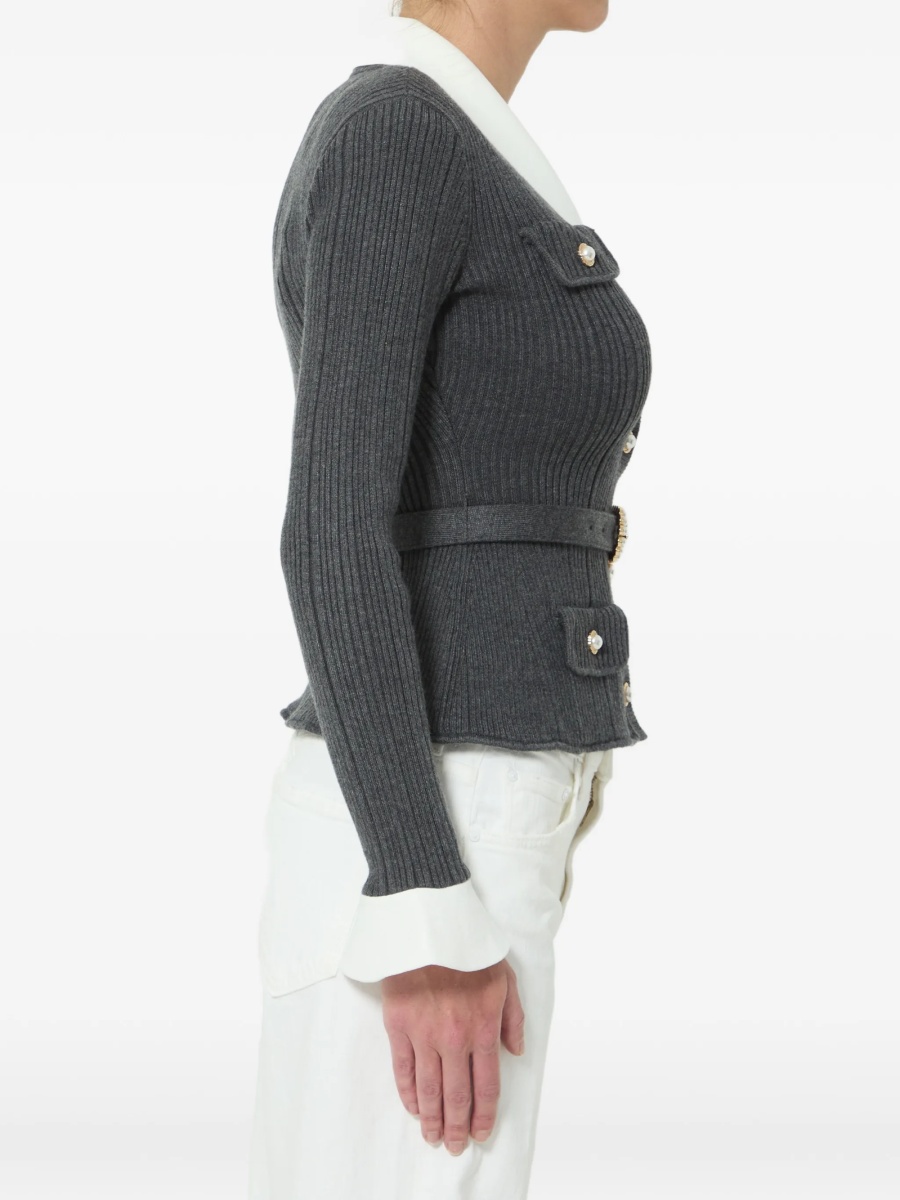 Cardigan Self-Portrait gri din polyester si casmir - Img 3