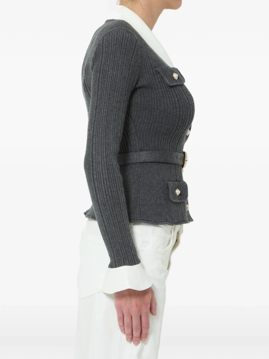 Cardigan Self-Portrait gri din polyester si casmir - Img 3