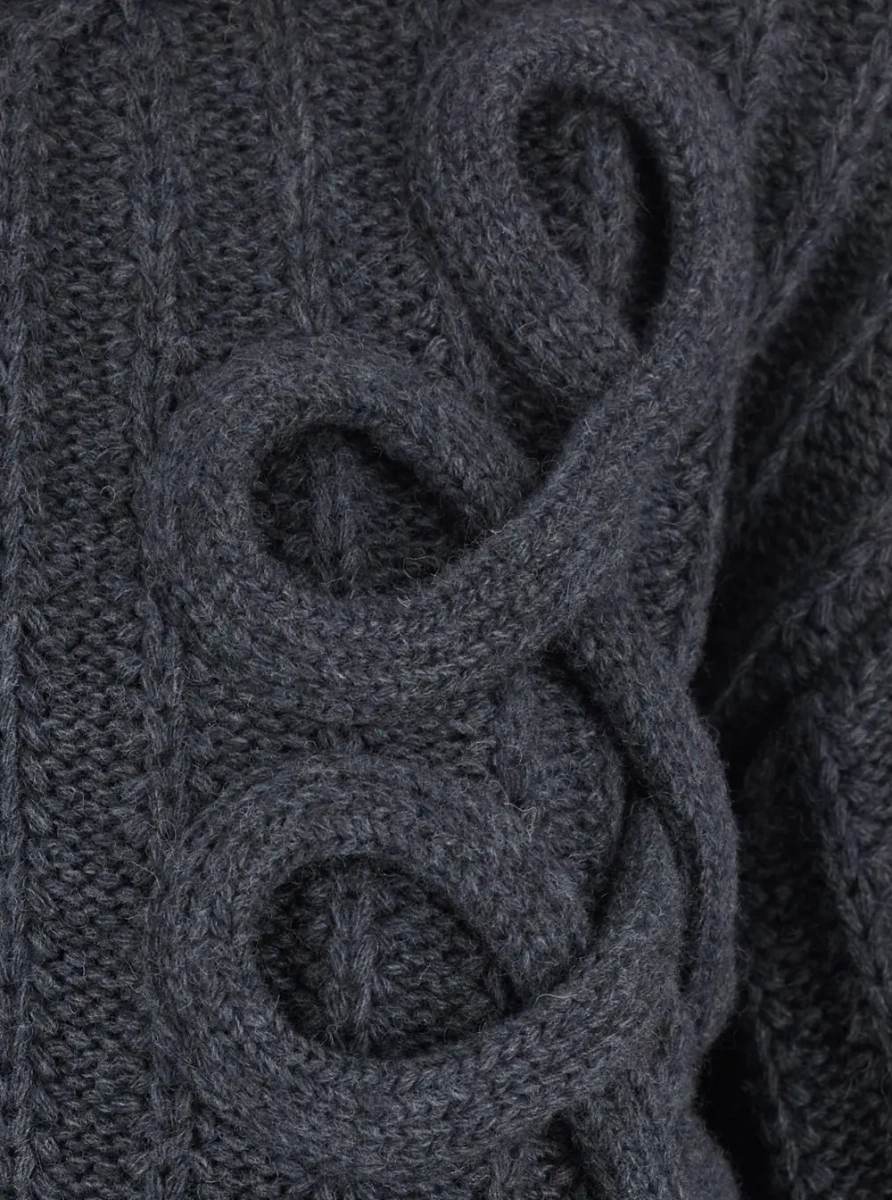 Cardigane Cardigan in knit with collar and front closure, in wool, gray, unisex - Img 3