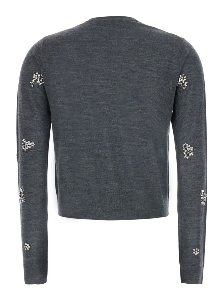 Cardigane Grey Cardigan with Applied Beads in Wool for Women - Img 2