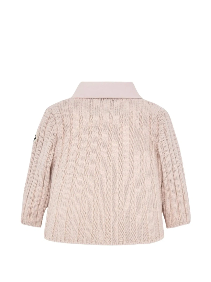 Cardigane pink Cardigan with high collar and logo patch on the sleeve in fabric and wool baby - Img 4