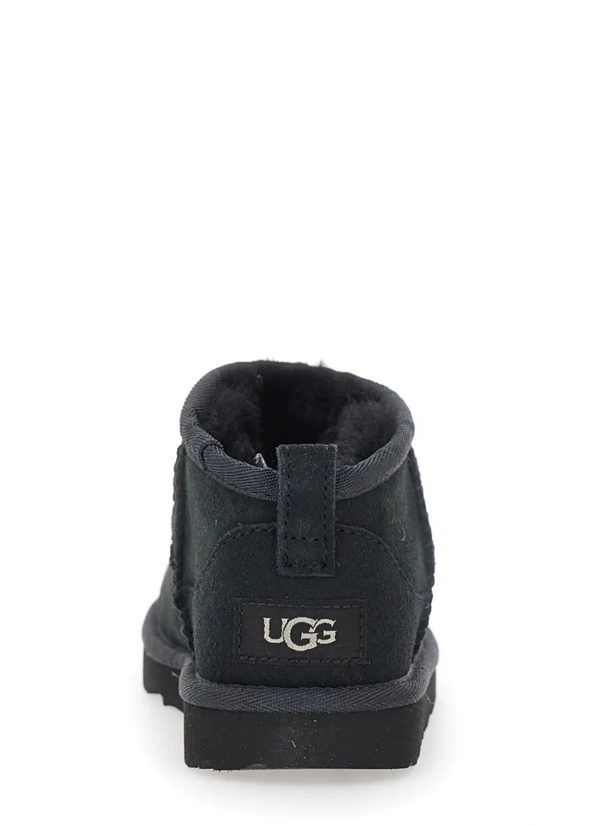 Cizme UGG 'Ultra Mini' Black Suede Ankle Boots with Tone-on-Tone Stitching and Flat Rubber Sole, Black, Girl - Img 4