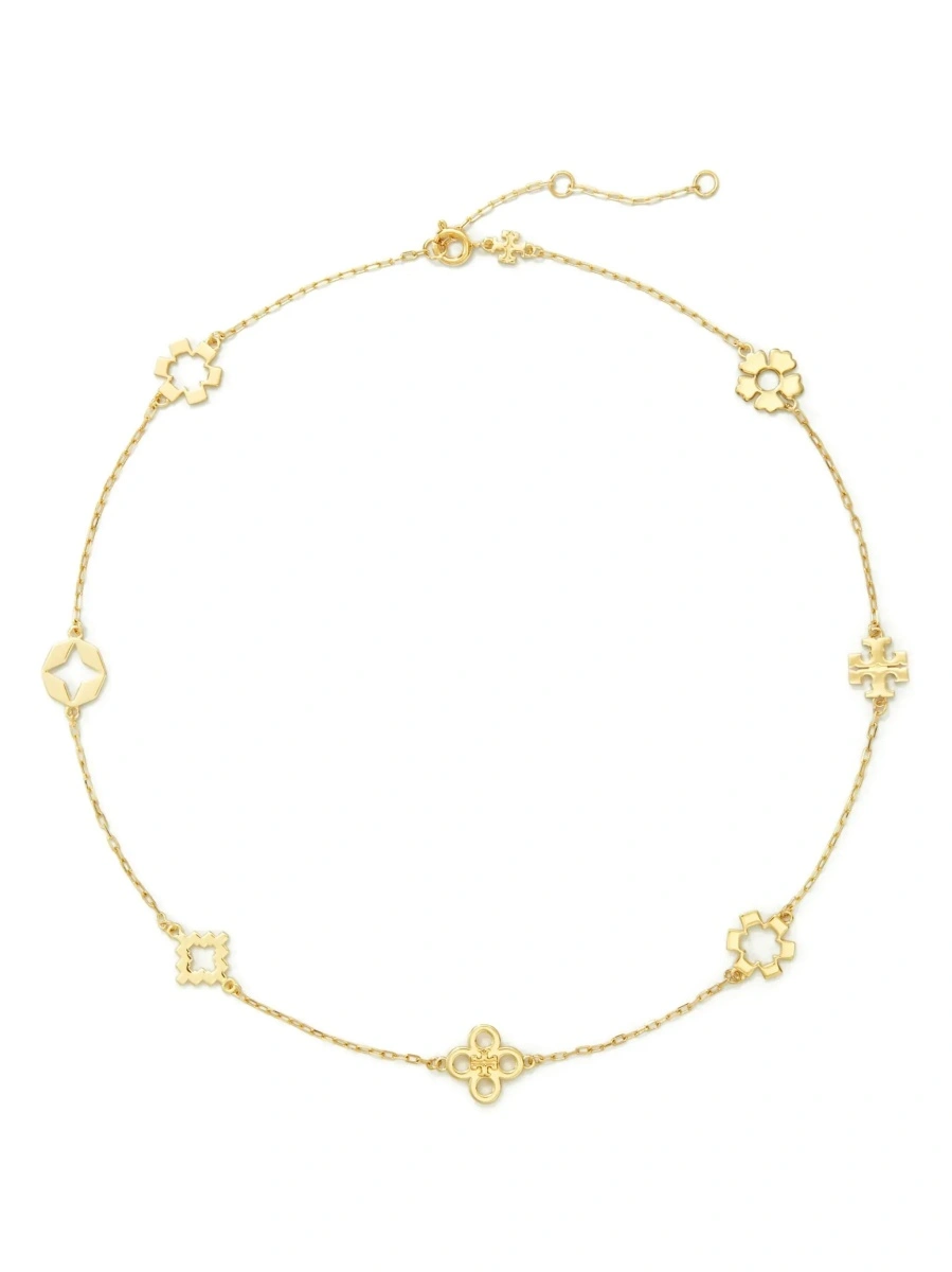 Coliere Gold Color Necklace 'Forget Me Not' with Floral Charms and Zirconia in Brass for Women - Img 4