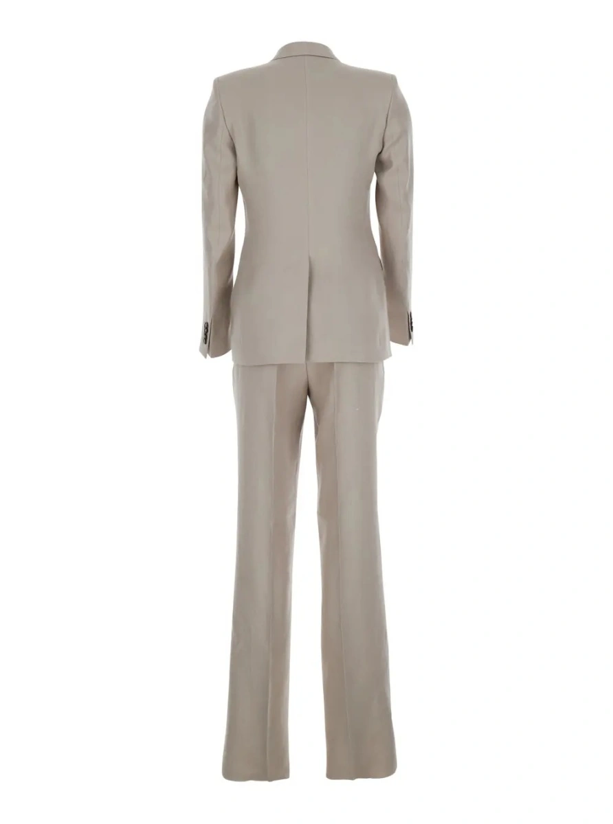 Costum beige Double-breasted suit in linen blend for women - Img 2