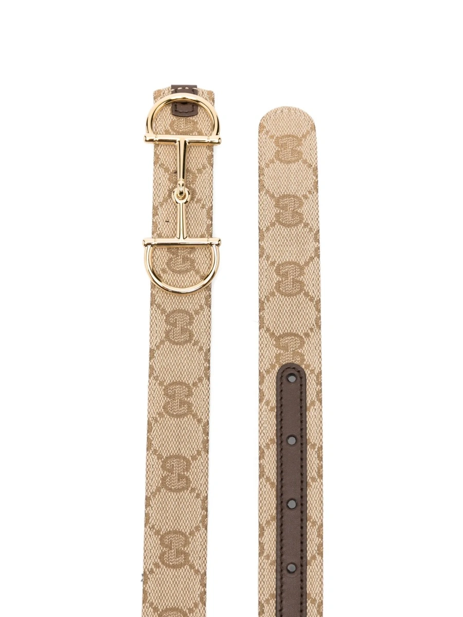 Curea Brown Reversible Belt with Horsebit Buckle in Leather and GG Canvas for Women - Img 4