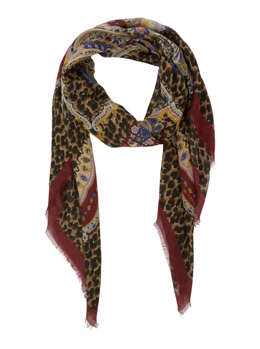 Esarfa 'Aida' multicolor Scarf with logo lettering and all-over print in modal and cashmere for women - Img 2