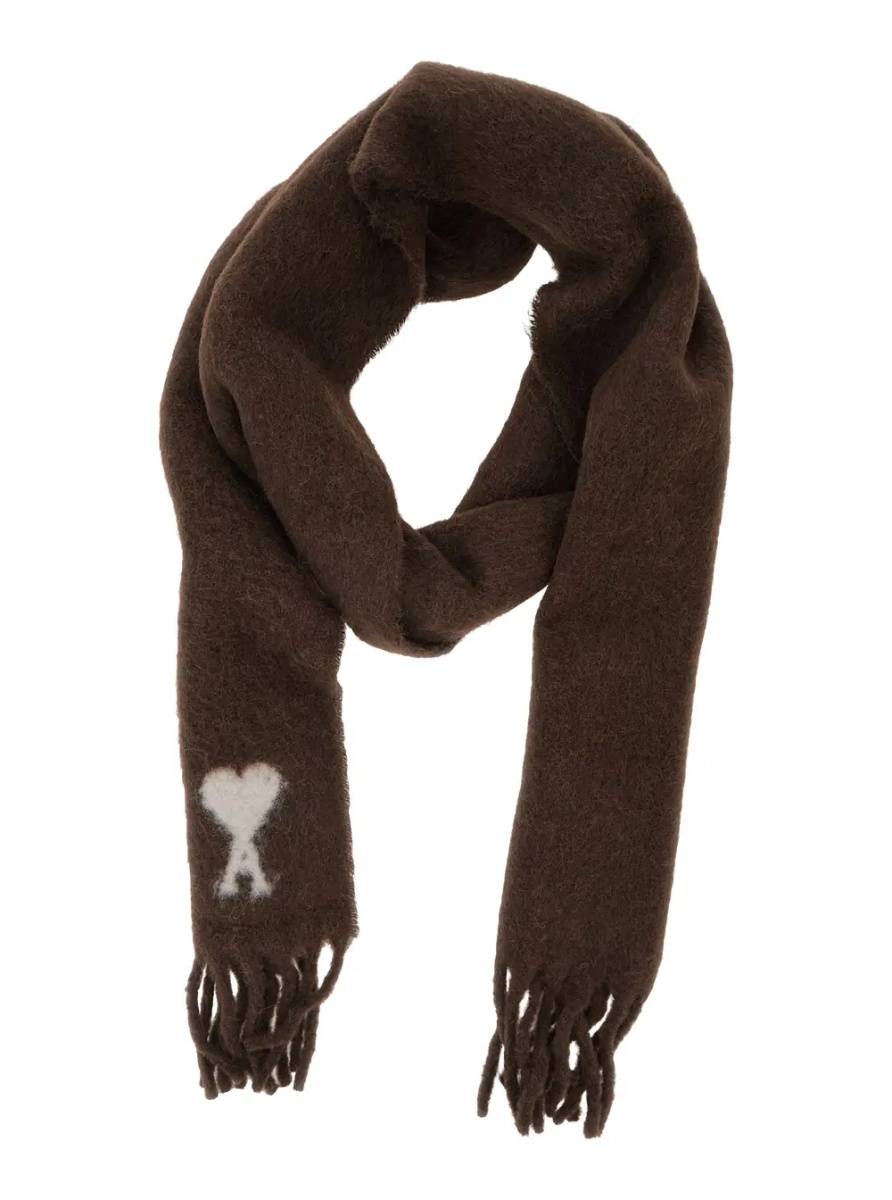 Esarfa Alpaca and wool scarf with AMI de Coeur jacquard brown unisex - Img 2