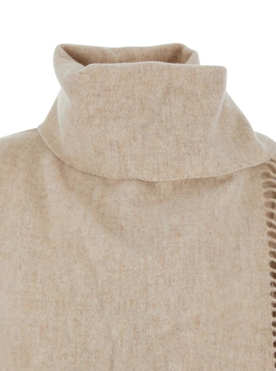 Esarfa Beige Scarf with fringed edge details in wool for women - Img 3