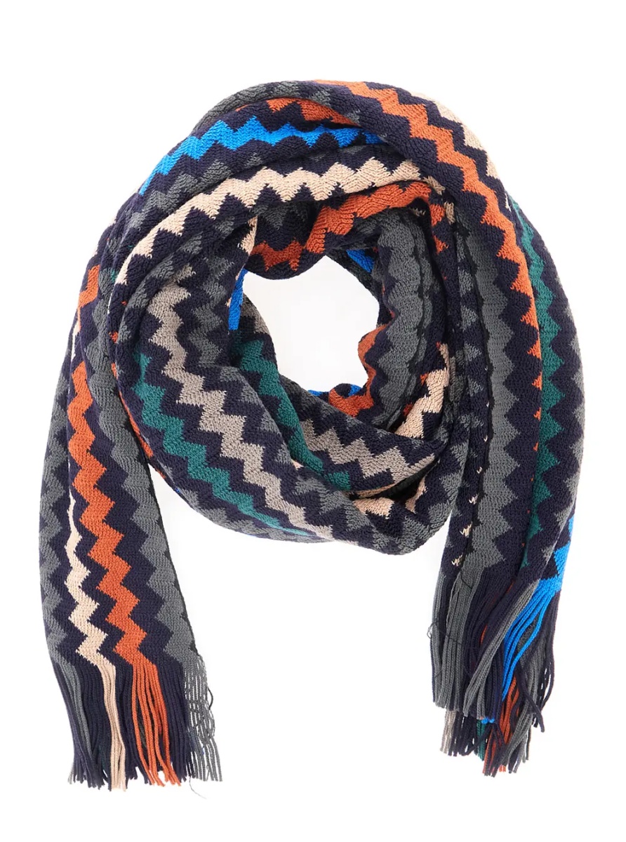 Esarfa multicolor Scarf with all-over Zig Zag motif and fringed edge in wool and fabric blend for men - Img 2