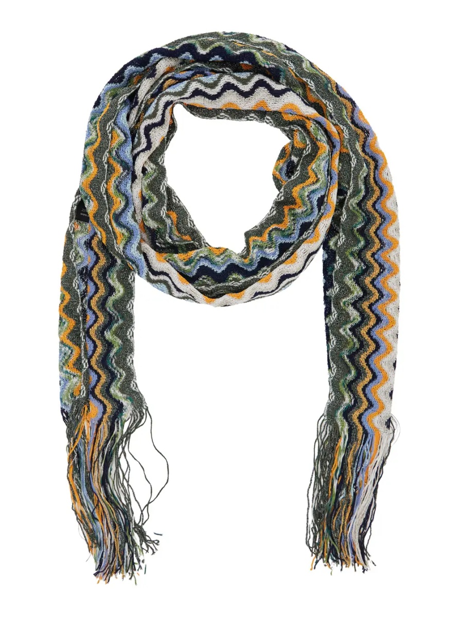 Esarfa multicolor Scarf with all-over Zig Zag motif and fringed edge in fabric for women - Img 2