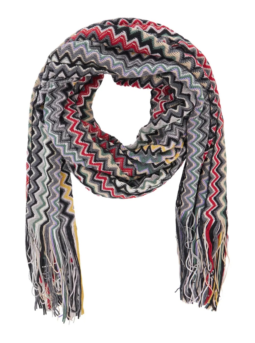Esarfa multicolor Scarf with Zig Zag all-over motif and fringed edge in blend wool and fabric for women - Img 2