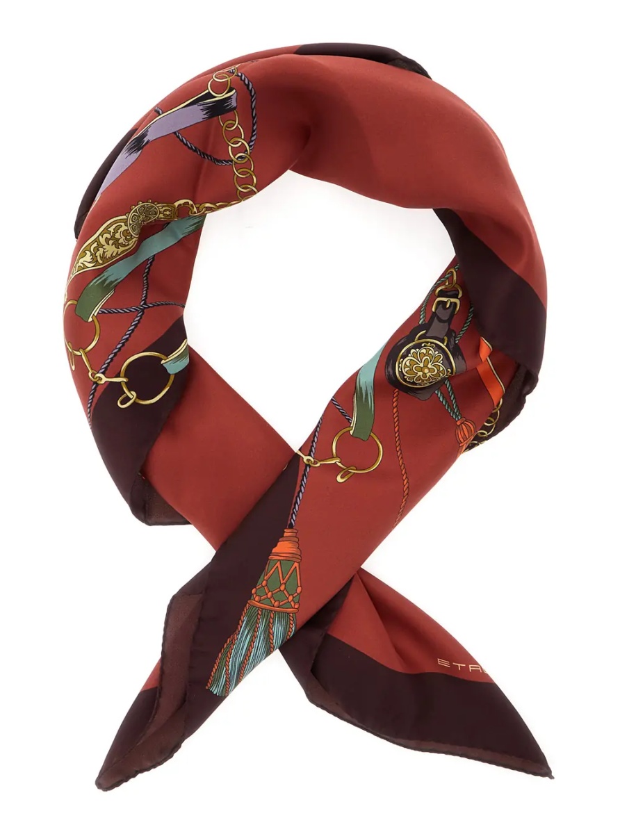 Esarfa Silk paisley scarf with fringes in orange unisex - Img 2