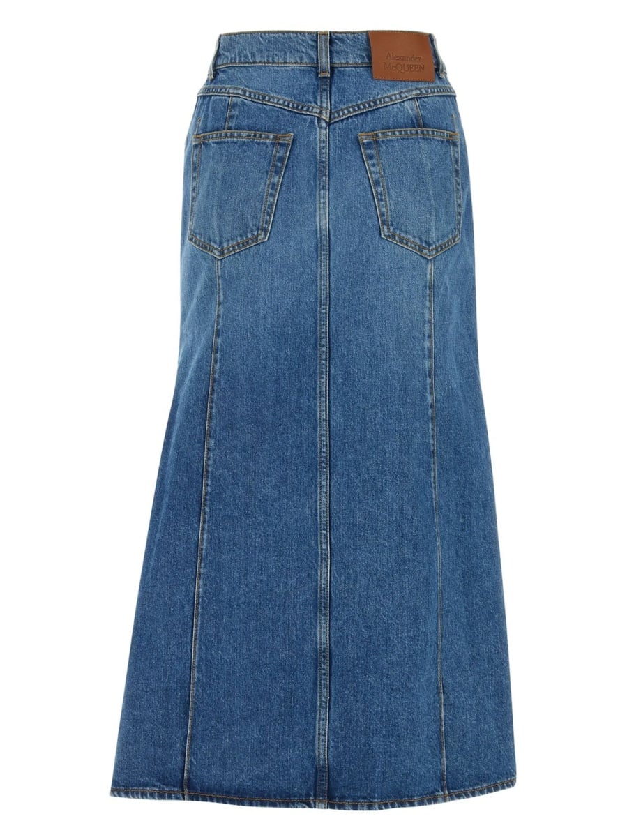 Fusta Alexander McQueen Slash albastra din piele si bumbac - Img 2