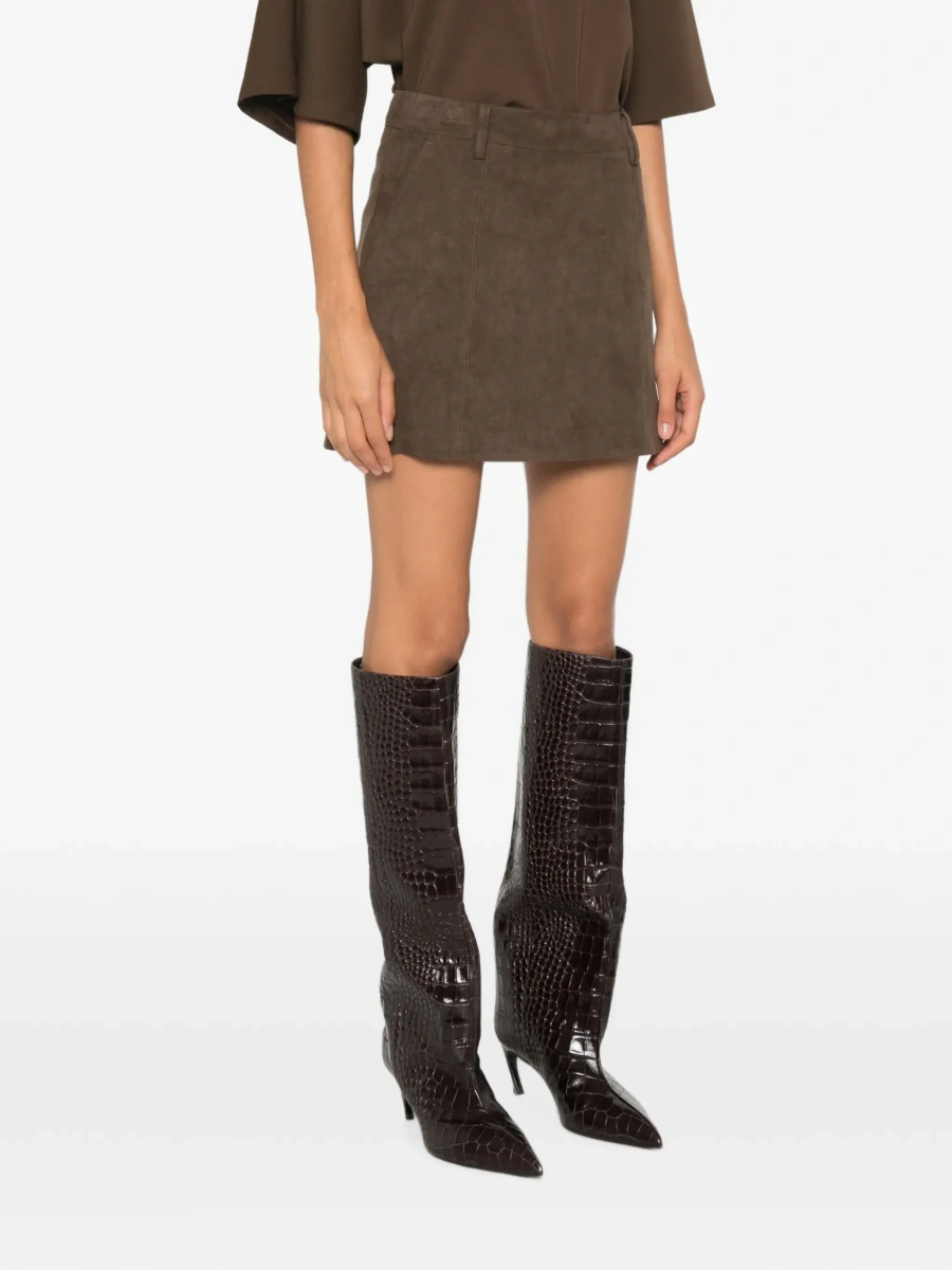 Fusta Brown mini skirt with side zip closure and side logo lettering in eco-leather women - Img 6