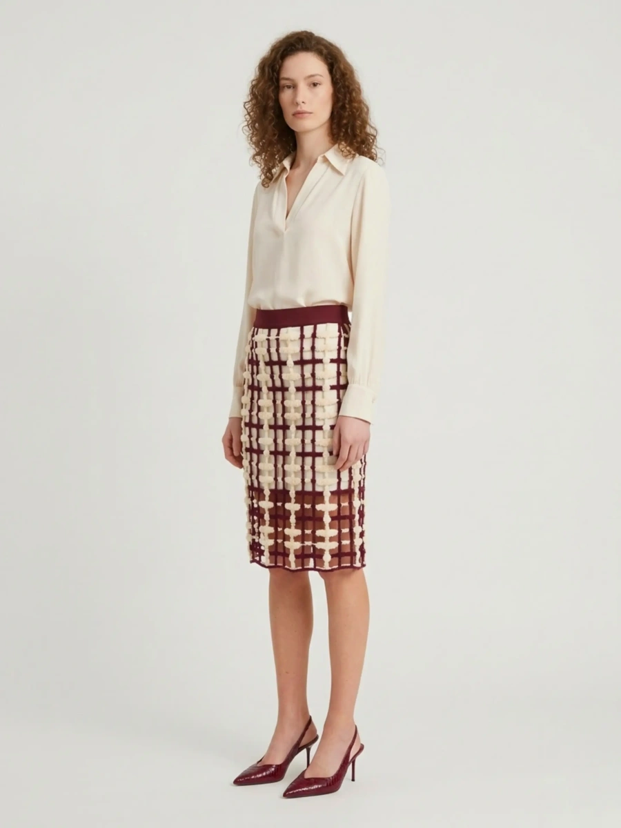 Fusta Burgundy Mesh Midi Skirt - Img 2