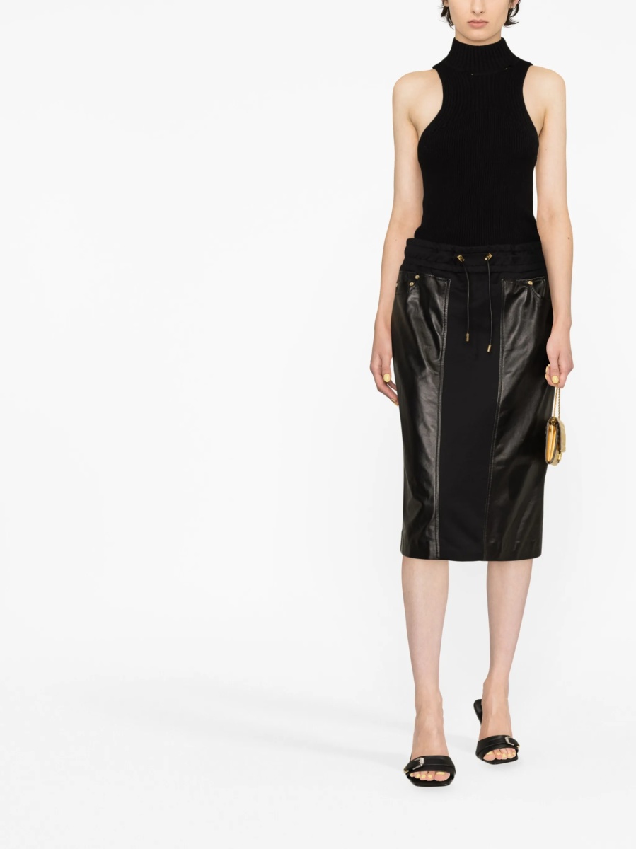 Fusta cu talie inalta Tom Ford neagra din piele si bumbac - Img 2