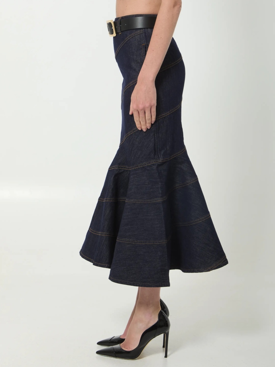 Fusta Indigo Denim Belted Midi Skirt - Img 3