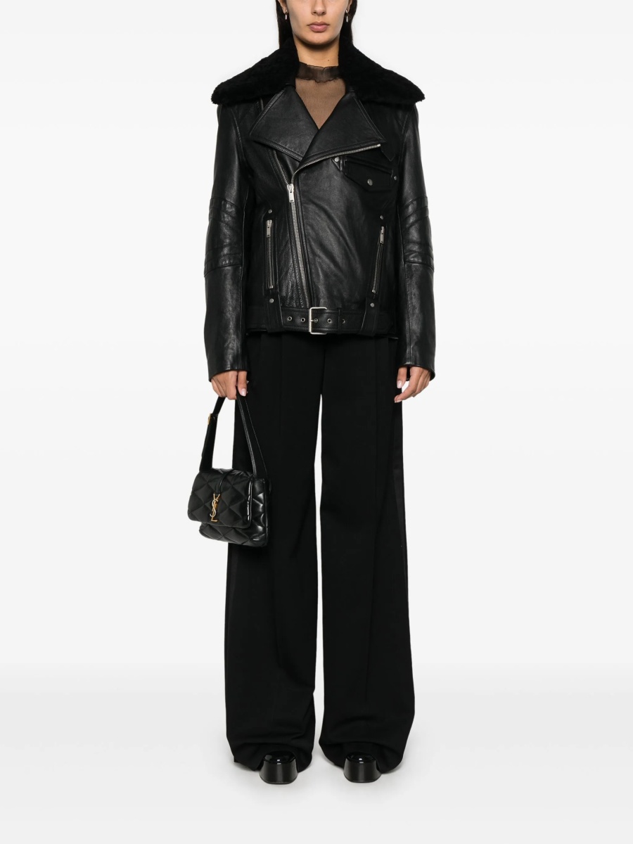 Geaca biker Saint Laurent neagra din piele si blana - Img 2