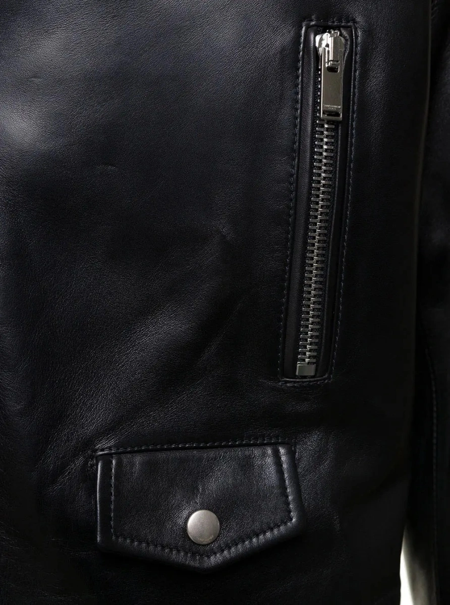 Geaca biker Saint Laurent neagra din piele - Img 3
